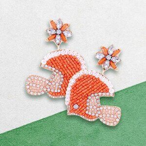 Tennessee Vols Rhinestone & Seed Beaded Football Helmet Earrings NEW